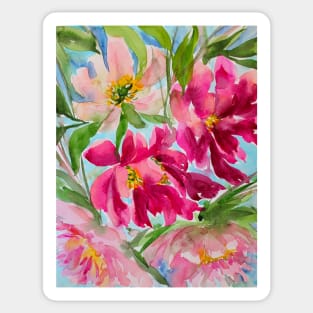 Windy Peony Watercolor Painting Sticker